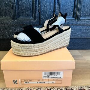 Koi footwear woven platform sandal black suede size 6 37